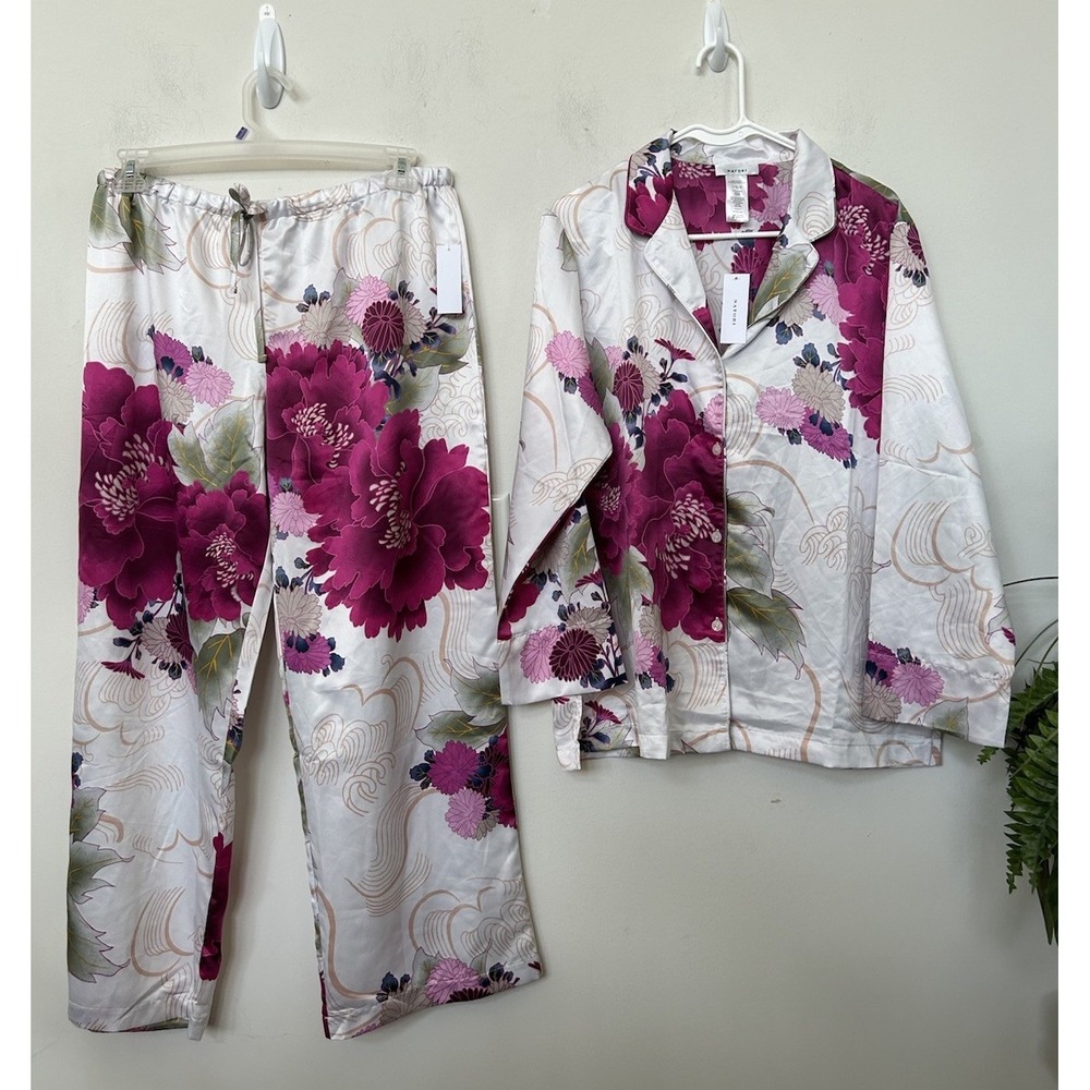 NWT Natori Peony Blossom Satin Pajama Set L Luxury Floral Coquette Sleepwear - Picture 2 of 8